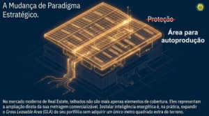 Arte 3D de telhado moderno com painéis solares gerando energia para autoconsumo